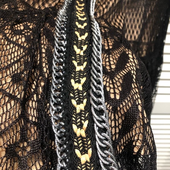 RARE Byron Lars Beauty Mark lace dress w/raffia braid, grosgrain & chain detail! - Picture 6 of 8